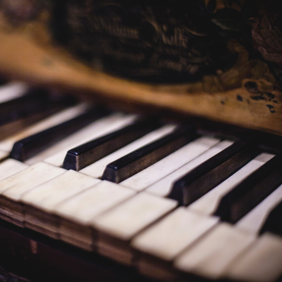 The keyboard of an antique piano